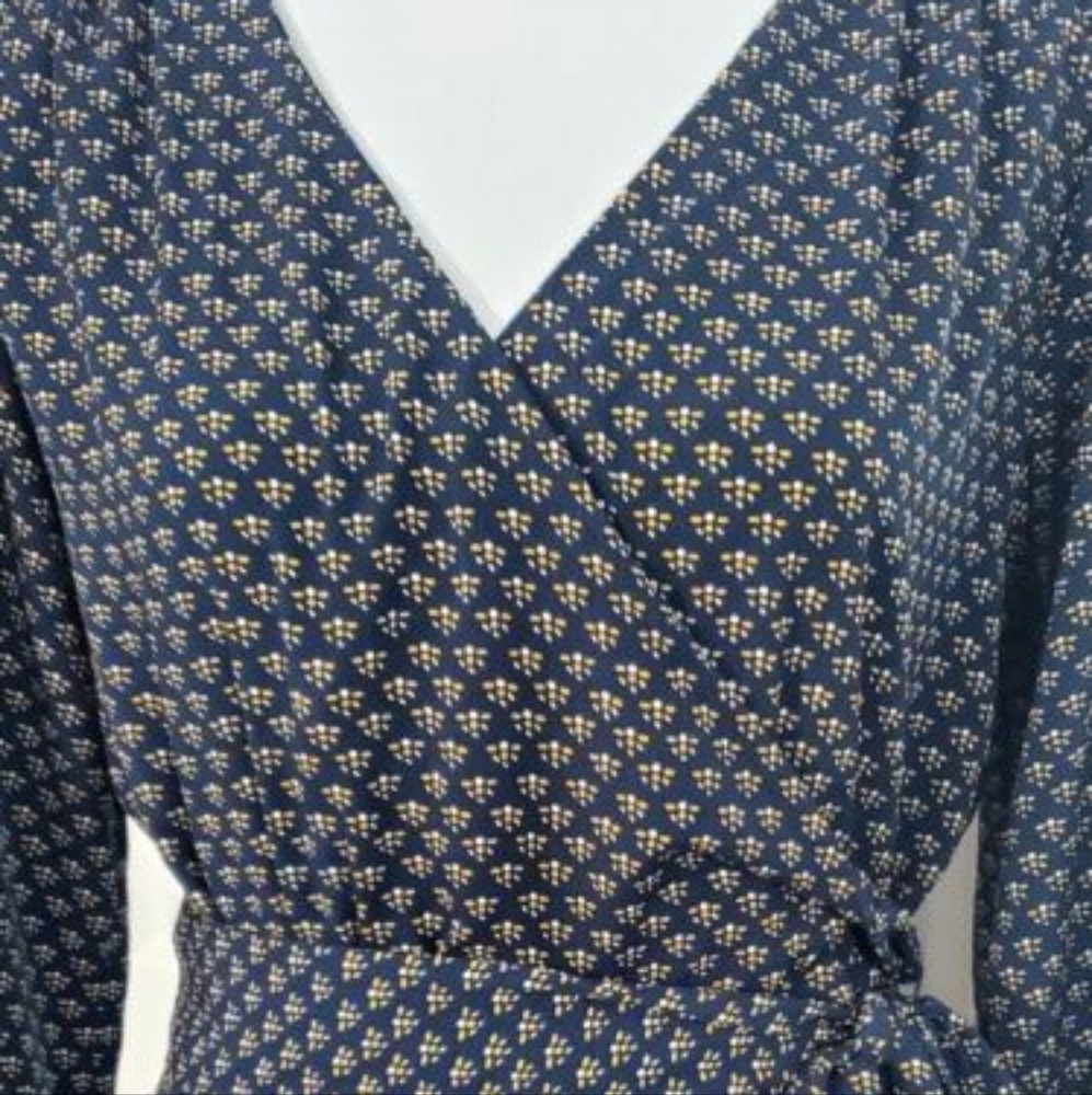 Gap Women's Blue Floral Belt-Tie Cropped Jumpsuit 3/4 Balloon Sleeves Sz 12